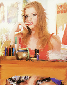 Image of girl at cosmetic desk with painting effects.